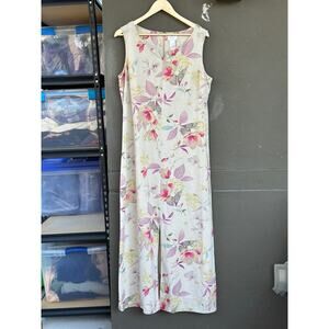 Vtg 90s Liz Claiborne Size 14 Linen Blend Floral Dress Long Summer Flax Sundress